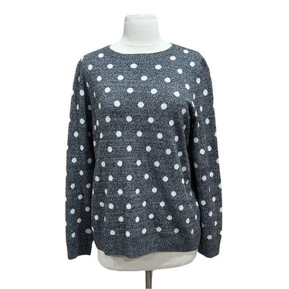 Charter Club Sweaters - Charter Club Grey Marled Polka-Dot Sweater Size Large